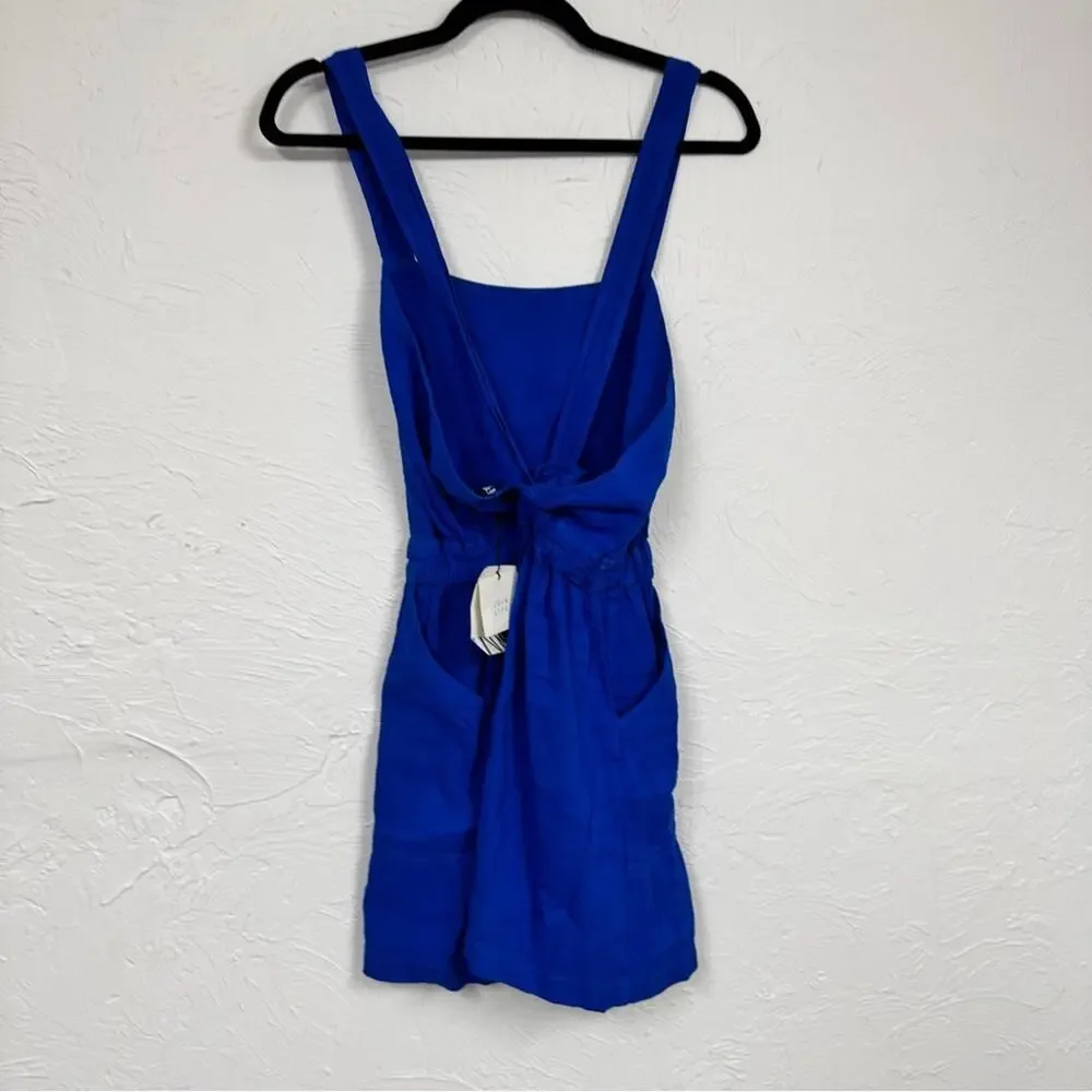 Zara Blue Linen Romper Womens M Beachy Casual Short Overalls Summer Vacation